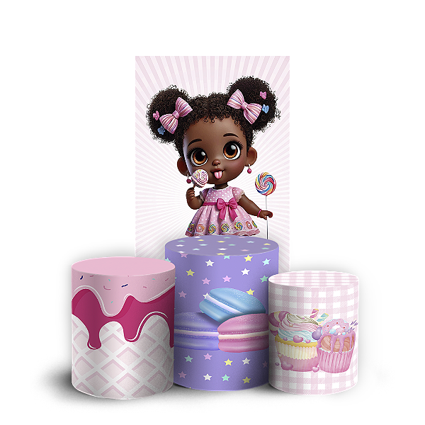 Faixa Lateral e Trio Cilindro Sublimado 3D Vest Facil - Menina Confeitaria Doces