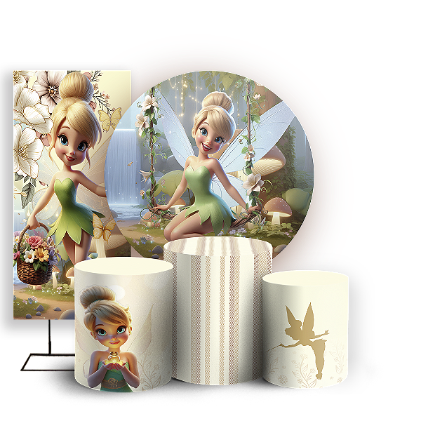 KIT Redondo Trio e Faixa - Sininho Tinkerbell - Sublimado 3D
