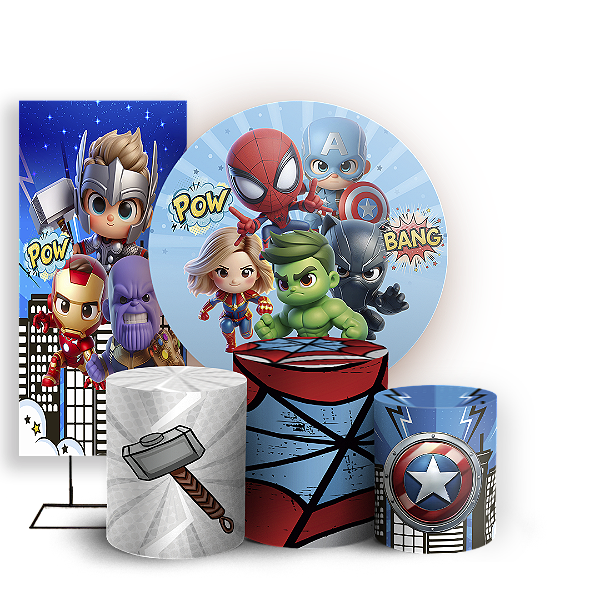 KIT Redondo Trio e Faixa - Herois Vingadores - Sublimado 3D
