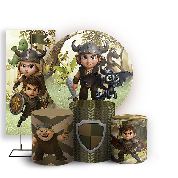 KIT Redondo Trio e Faixa - Como Treinar Seu Dragão - Sublimado 3D