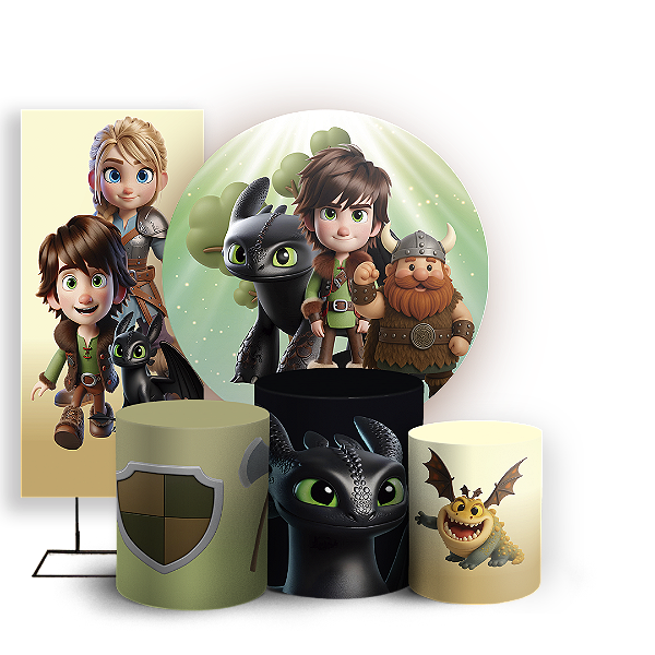 KIT Redondo Trio e Faixa - Como Treinar Seu Dragão - Sublimado 3D