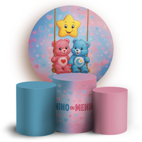 KIT Redondo e Trio - Chá De Revelação Ursinhos - Sublimado 3D