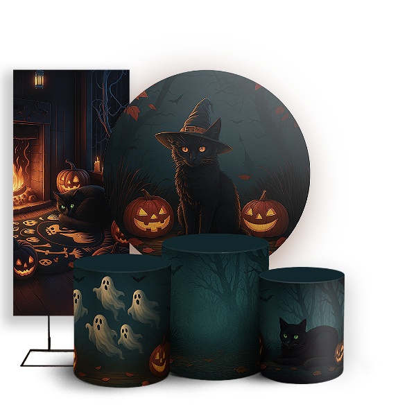 KIT Redondo Trio e Faixa - Dia Das Bruxas Halloween - Sublimado 3D