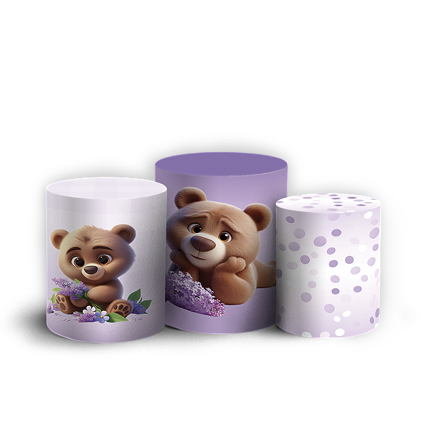 Trio Cilindro - Urso Lilas - Sublimado 3D