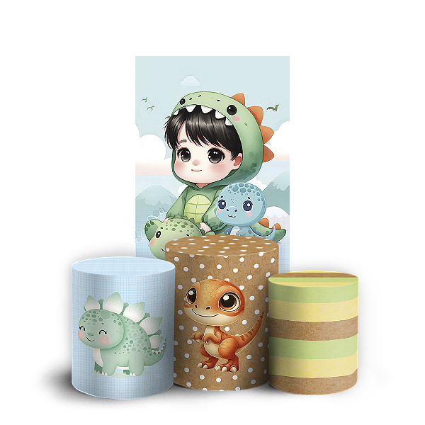 Faixa Lateral e Trio Cilindro Sublimado 3D Vest Facil - Dinossauro Menino