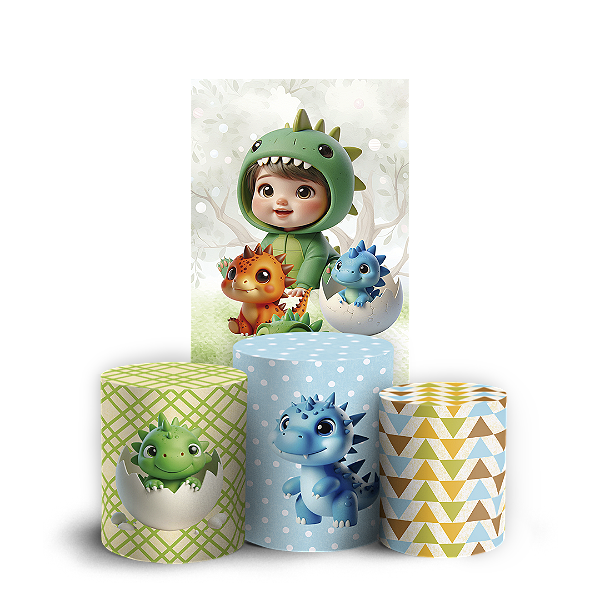 Faixa Lateral e Trio Cilindro Sublimado 3D Vest Facil - Dinossauro Menino