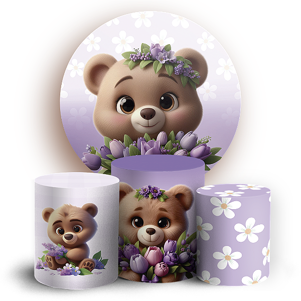 KIT Redondo e Trio - Urso Lilas - Sublimado 3D