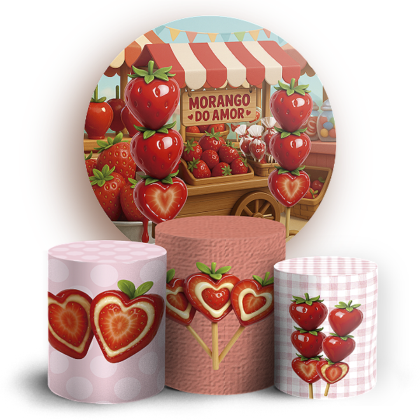KIT Redondo e Trio - Morango Do Amor - Sublimado 3D