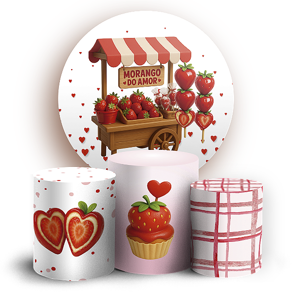 KIT Redondo e Trio - Morango Do Amor - Sublimado 3D
