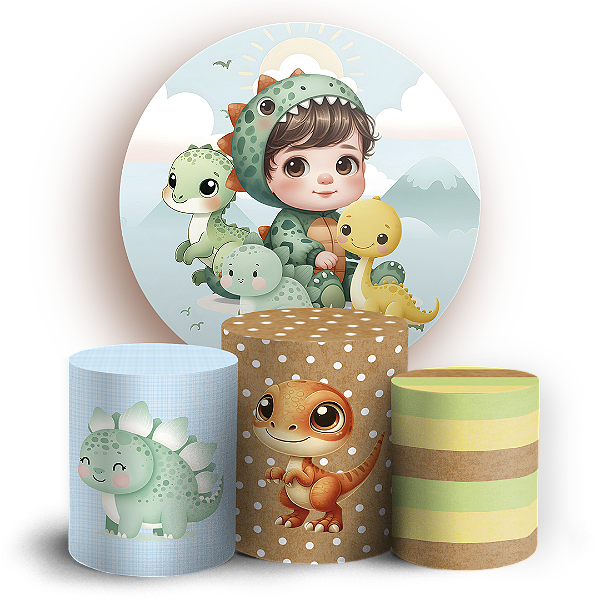 KIT Redondo e Trio - Dinossauro Menino - Sublimado 3D