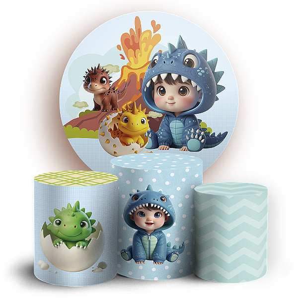 KIT Redondo e Trio - Dinossauro Menino - Sublimado 3D