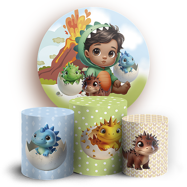KIT Redondo e Trio - Dinossauro Menino - Sublimado 3D