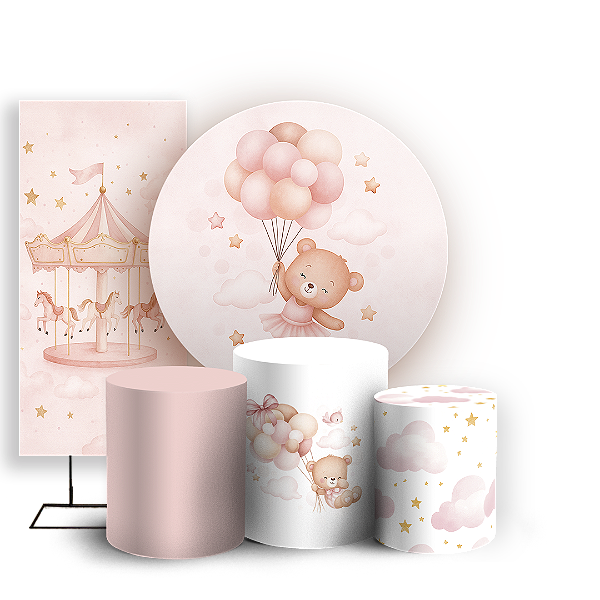 KIT Redondo Trio e Faixa - Ursinho Bailarina - Sublimado 3D