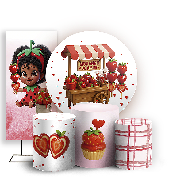 KIT Redondo Trio e Faixa - Morango Do Amor - Sublimado 3D