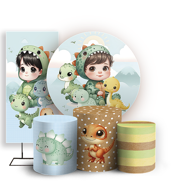 KIT Redondo Trio e Faixa - Dinossauro Menino - Sublimado 3D