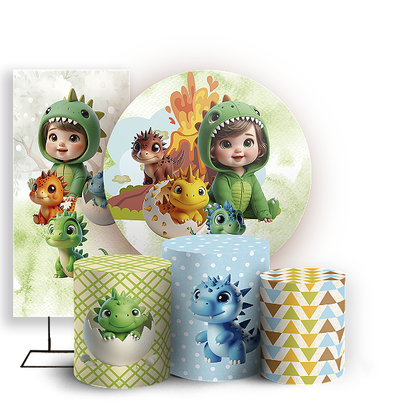 KIT Redondo Trio e Faixa - Dinossauro Menino - Sublimado 3D