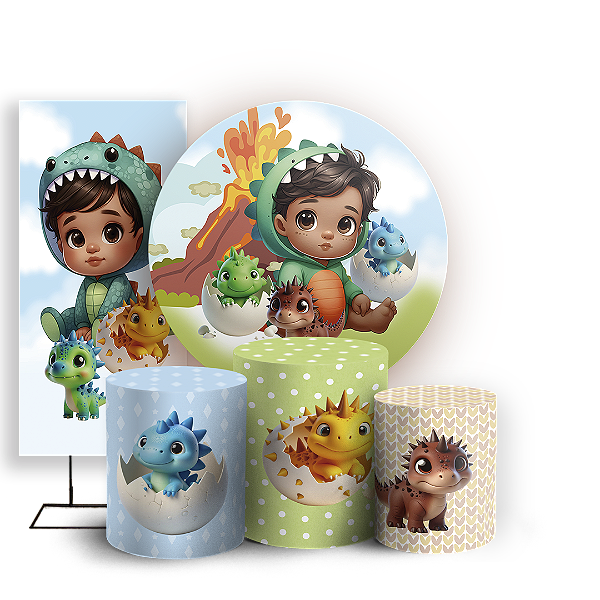 KIT Redondo Trio e Faixa - Dinossauro Menino - Sublimado 3D
