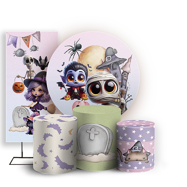 KIT Redondo Trio e Faixa - Dia Das Bruxas Halloween - Sublimado 3D