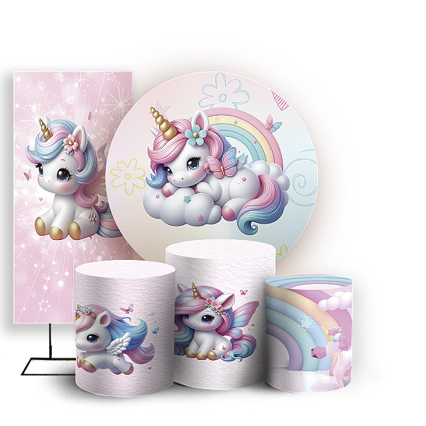 KIT Redondo Trio e Faixa - Unicórnio - Sublimado 3D