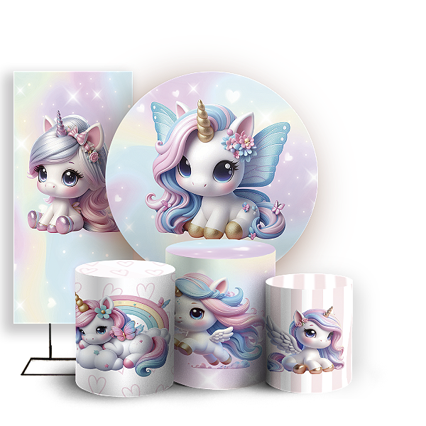 KIT Redondo Trio e Faixa - Unicórnio - Sublimado 3D