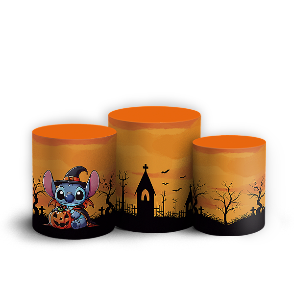 Trio Cilindro Sublimado 3D - Stitch Dia das Bruxas Halloween