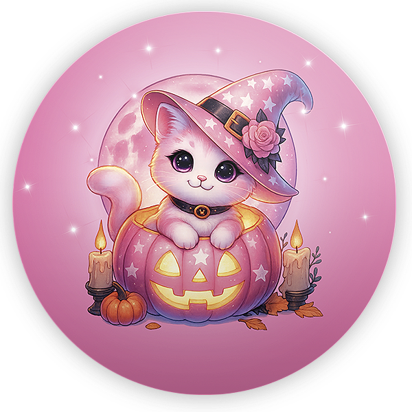 Painel Redondo - Gato Dia das Bruxas Halloween - Sublimado 3D