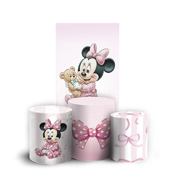 Faixa Lateral e Trio Cilindro Sublimado 3D Vest Facil - Minnie Baby Rosa