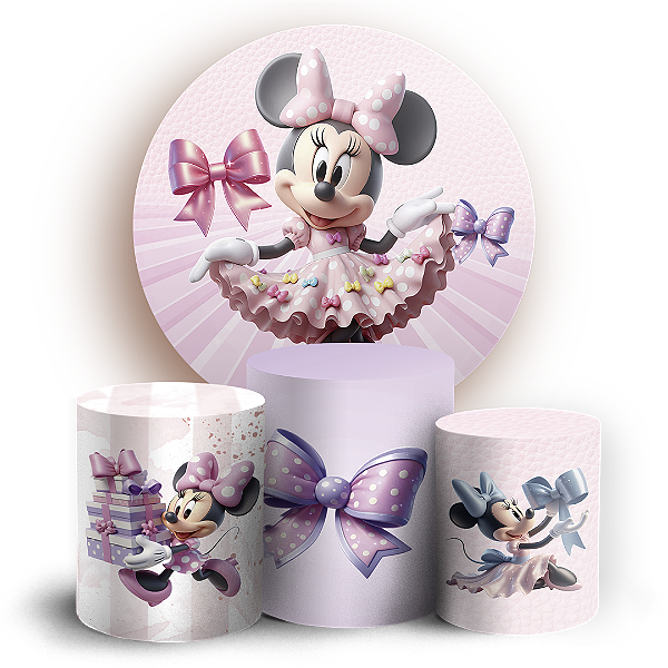 KIT Redondo e Trio - Minnie Rosa - Sublimado 3D