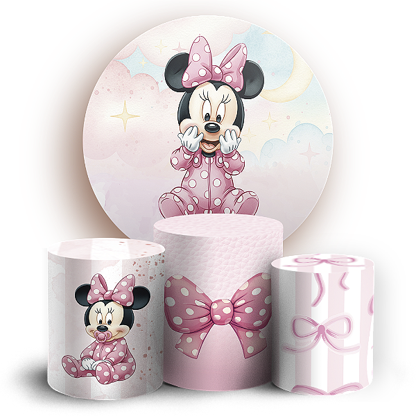 KIT Redondo e Trio - Minnie Baby Rosa - Sublimado 3D
