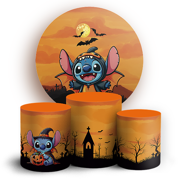 KIT Redondo e Trio Sublimado 3D - Stitch Dia das Bruxas Halloween