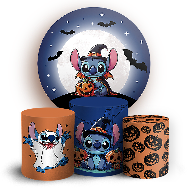 KIT Redondo e Trio Sublimado 3D - Stitch Dia das Bruxas Halloween