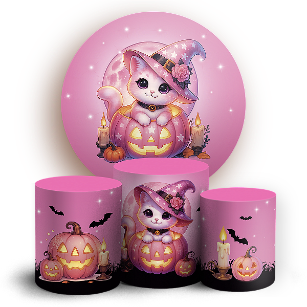 KIT Redondo e Trio - Gato Dia das Bruxas Halloween - Sublimado 3D