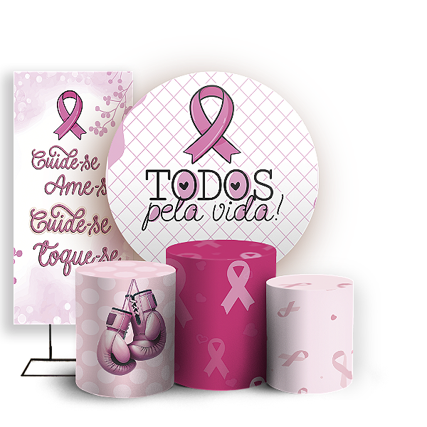 KIT Redondo Trio e Faixa - Outubro Rosa - Sublimado 3D