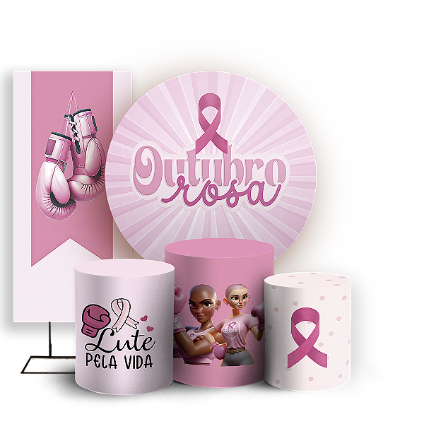 KIT Redondo Trio e Faixa - Outubro Rosa - Sublimado 3D