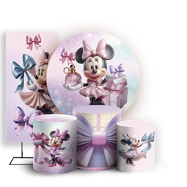 KIT Redondo Trio e Faixa - Minnie Rosa - Sublimado 3D