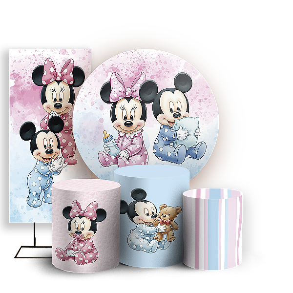 KIT Redondo Trio e Faixa - Mickey E Minnie Baby - Sublimado 3D