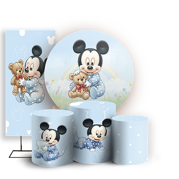 KIT Redondo Trio e Faixa - Mickey Baby Azul - Sublimado 3D