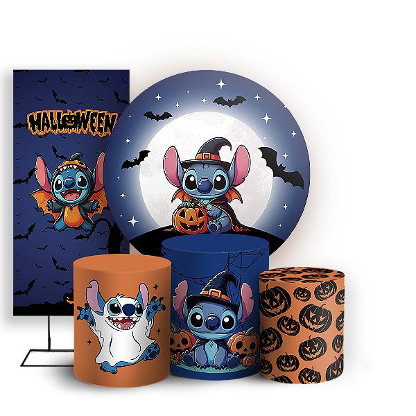 KIT Redondo Trio e Faixa Sublimado 3D - Stitch Dia das Bruxas Halloween