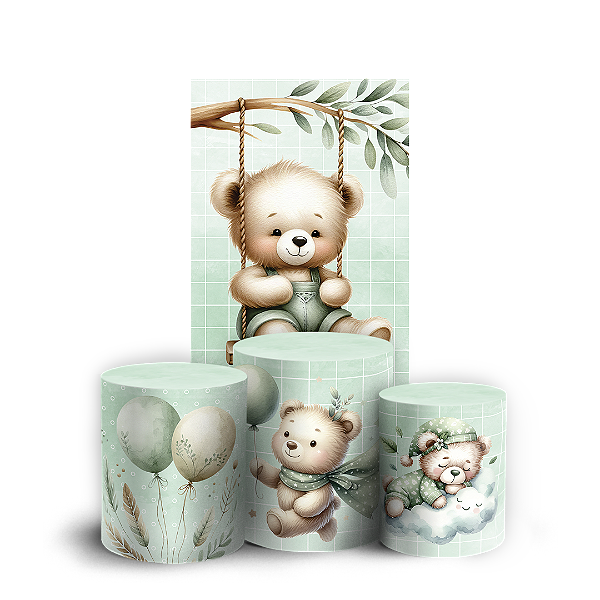 Faixa Lateral e Trio Cilindro Sublimado 3D Vest Facil - Ursinho Verde