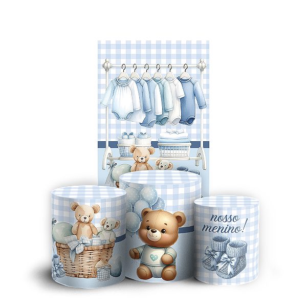 Faixa Lateral e Trio Cilindro Sublimado 3D Vest Facil - Ursinho Azul