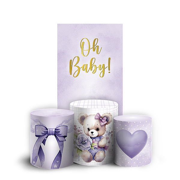 Faixa Lateral e Trio Cilindro Sublimado 3D Vest Facil - Ursinha Lilás