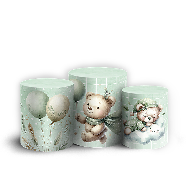 Trio Cilindro Sublimado 3D - Ursinho Verde