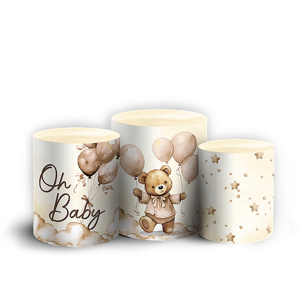 Trio Cilindro Sublimado 3D - Ursinho Bege