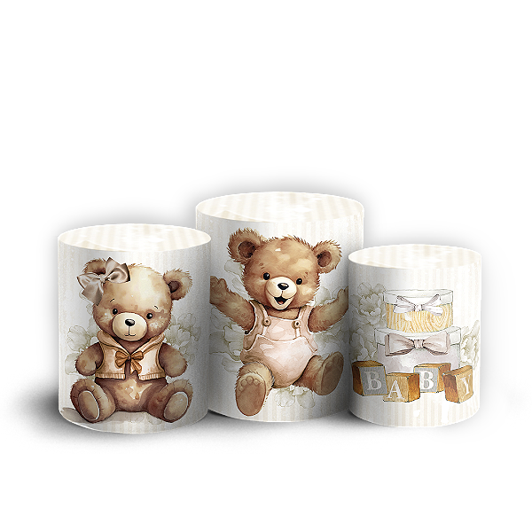 Trio Cilindro Sublimado 3D - Ursinho Bege