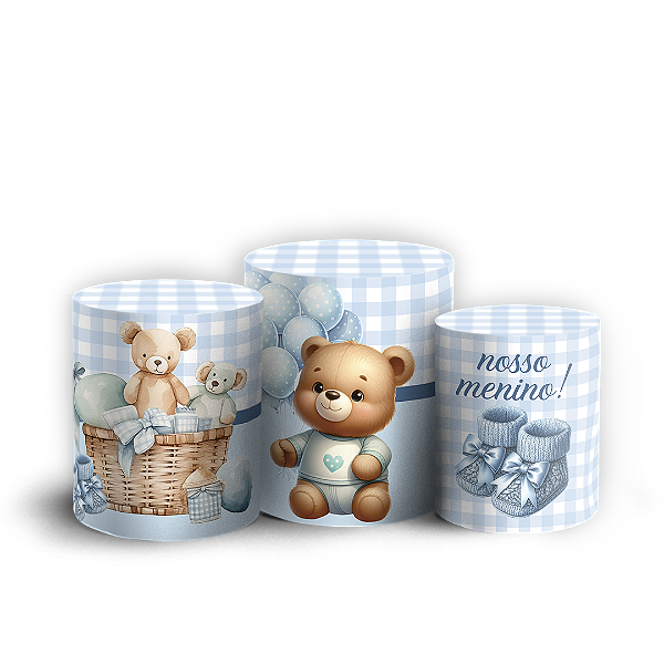 Trio Cilindro Sublimado 3D - Ursinho Azul