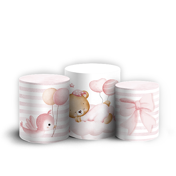 Trio Cilindro Sublimado 3D - Ursinha Rosa
