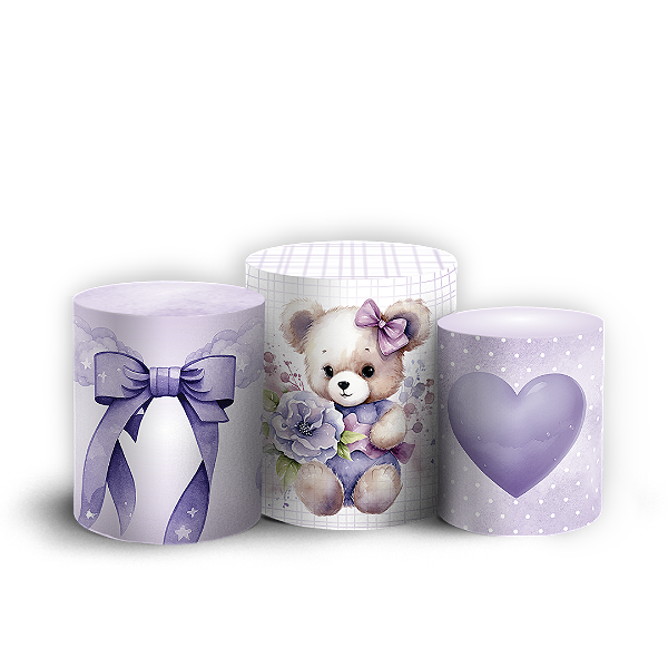 Trio Cilindro Sublimado 3D - Ursinha Lilás