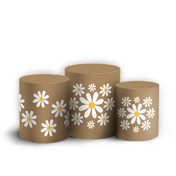 Trio Cilindro Sublimado 3D - Flor Margarida
