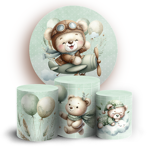 KIT Redondo e Trio Sublimado 3D - Ursinho Verde