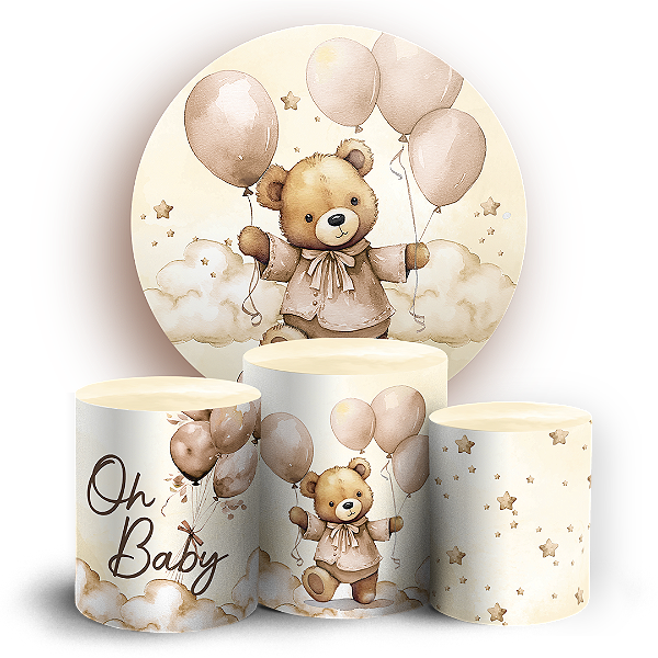 KIT Redondo e Trio Sublimado 3D - Ursinho Bege